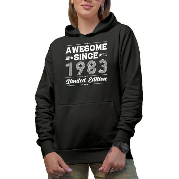 Awesome Since 1983 Limited Edition, Birthday or Anniversary, Black Hooded Sweatshirt or Hoodie, XL