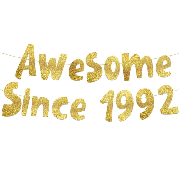 Awesome Since 1992 Gold Glitter Banner - 33rd Birthday and Anniversary Party Decorations