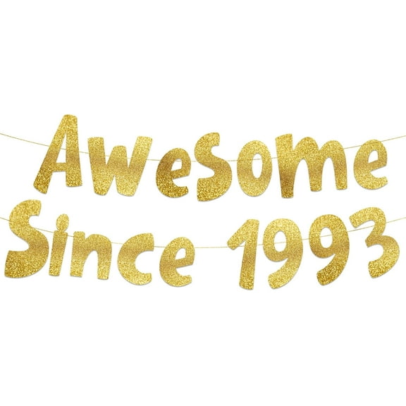 Awesome Since 1993 Gold Glitter Banner - 32nd Birthday and Anniversary Party Decorations