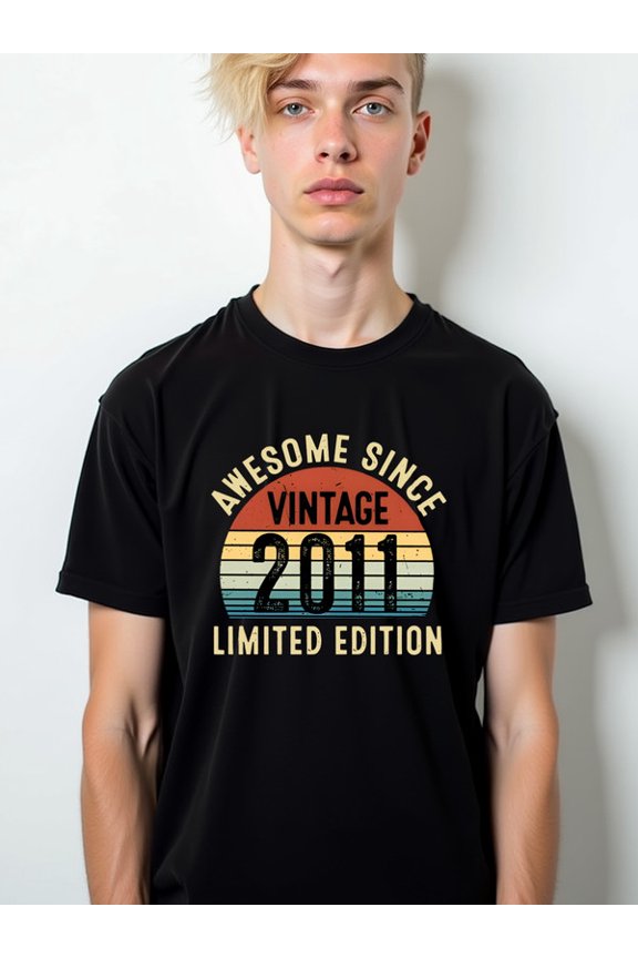 Awesome Since 2011 Tee for men round neck T-shirt black graphic tees top Perfect for exercise Casual Unisex Shirt Graphic Tee tshirts