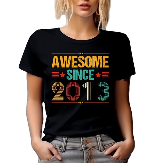 Awesome Since 2013 - Birthday or Anniversary, Black T-Shirt, Small