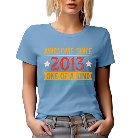 Awesome Since 2013, One of a Kind, 10 Official Double Digits, Baby Blue T-Shirt, XL