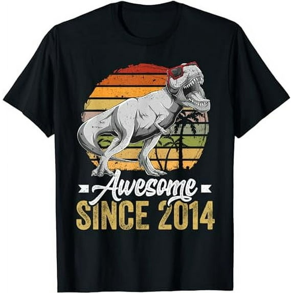 Awesome Since 2014 10 Years Old 10th Birthday Trex Dinosaur T-Shirt