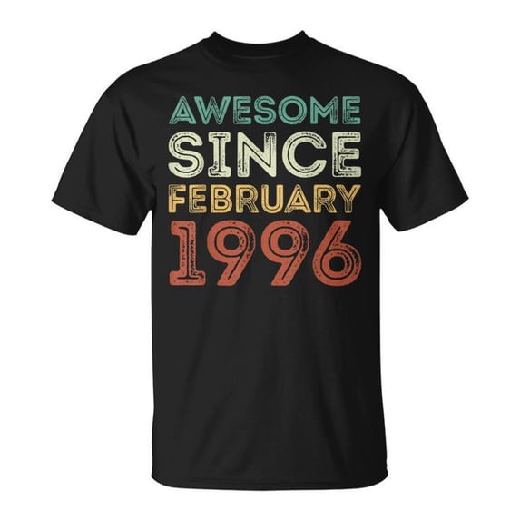 Awesome Since February 1996 Vintage Birthday Classic 1996 T-Shirt – Retro Style Birthday Tee, Nostalgic 1996 Graphic Shirt, Perfect Gift for February Birthdays, Classic Vintage Apparel