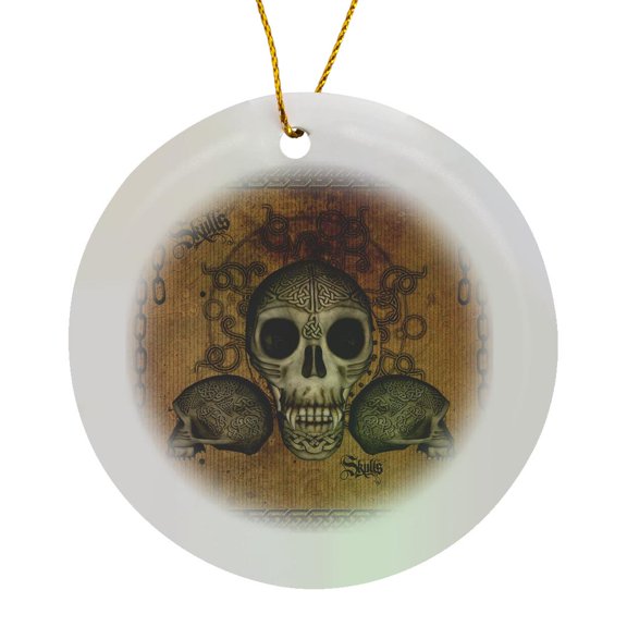 3drose, Awesome Skull with Celtic Knot, Circle Porcelain Ornament