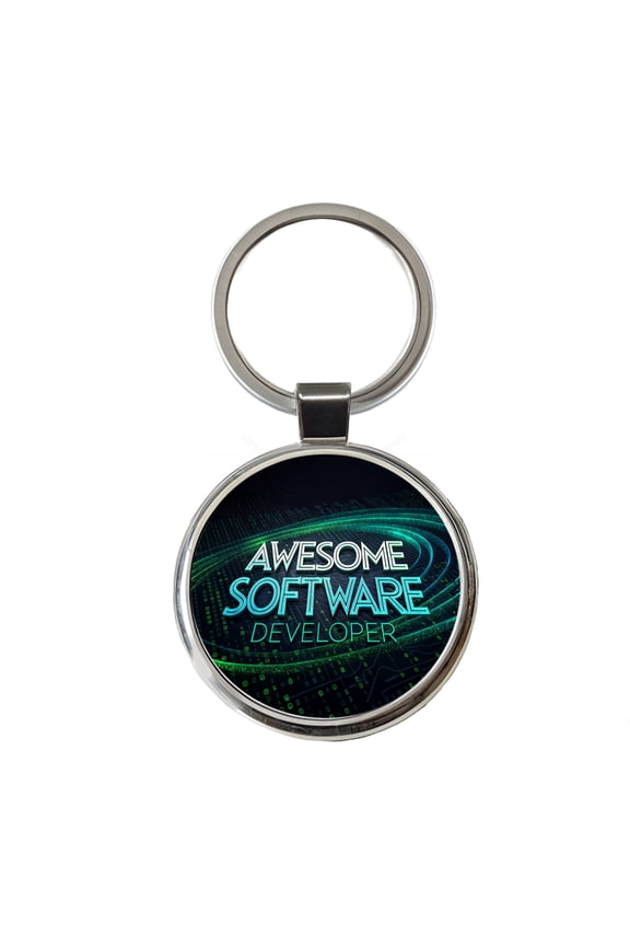 Awesome Software Developer Inspirational Metal Round Keychain