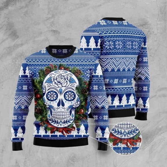 Awesome Sugar Skull 3D Christmas Sweater, Funny Xmas Sweater, Sweater Xmas