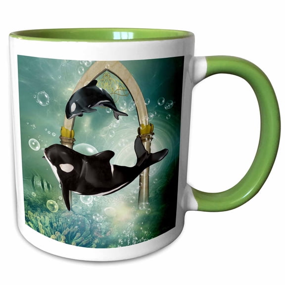 3drose, Awesome Swimming Orca, 11oz Two-tone Green Mug
