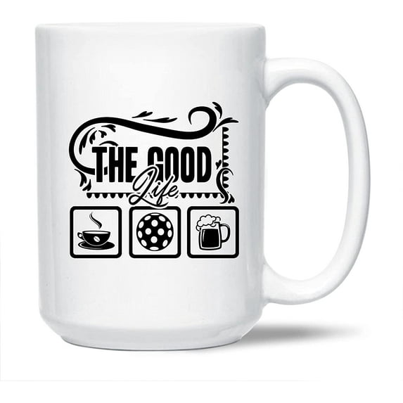 Awesome The Good Life Pottery Coffee Mug, Pickleball Tea Mug, Pickleball Cup Gift Ideas For Men / Women, Pickleball White Ceramic Teacup 15 Oz.