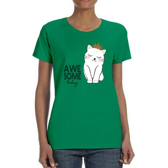 Awesome Today Cat Crown T-Shirt Women -Image by Shutterstock, Female Large