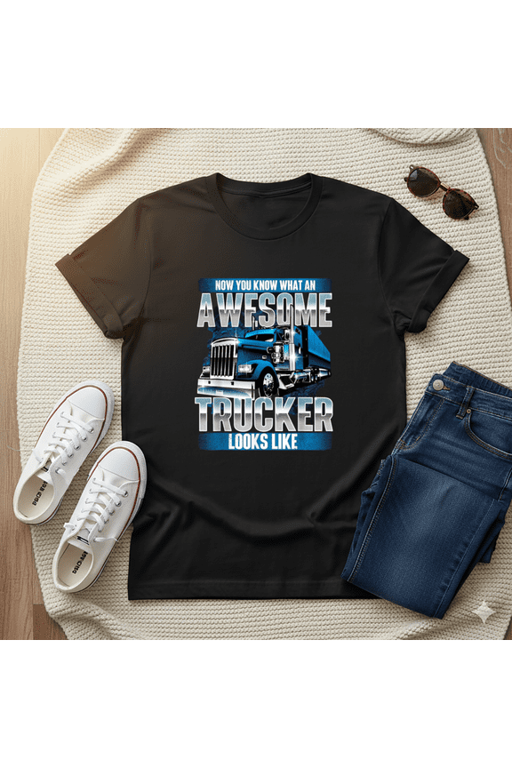 Awesome Trucker Semi Truck Driver Big Rig Trucking Unisex T-Shirt, up to Size 5XL