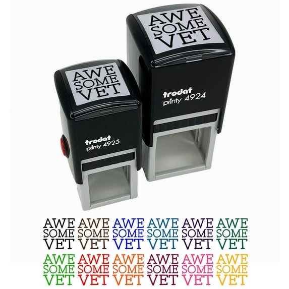 Awesome Vet Veterinarian Veteran Fun Text Self-Inking Rubber Stamp Ink Stamper - Orange Ink - Small 1 Inch