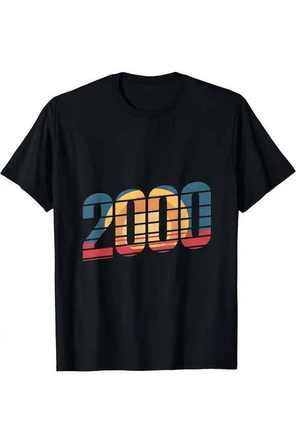Awesome Vintage 2000 Year Birthday Celebration Retro Sunset Striped Graphic Tee Shirt