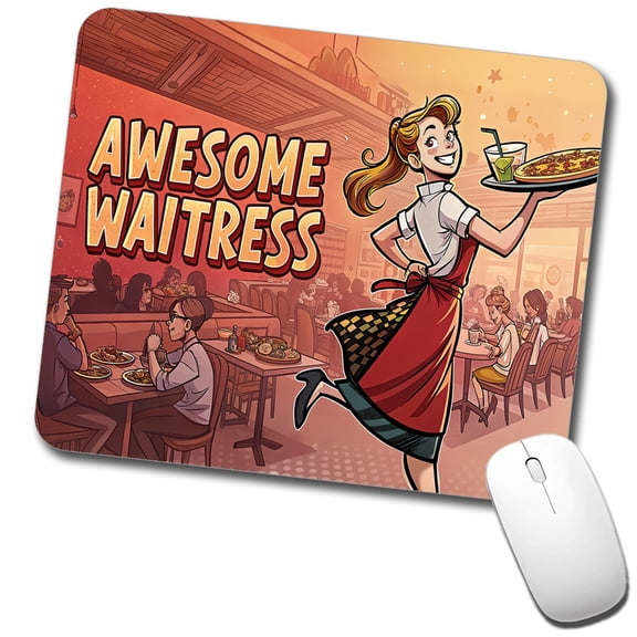 Awesome Waitress Inspirational Food Server Mouse Pad Low Profile Gaming Mat