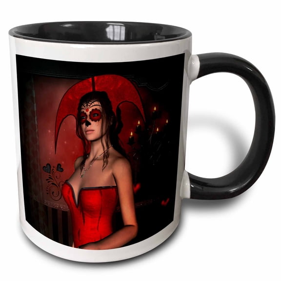 3drose, Awesome Women with Sugar Skull Face, 11oz Two-tone Black Mug