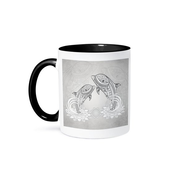 3dRose, Awesome dolphin mandala design, 11oz Two-Tone Black Mug