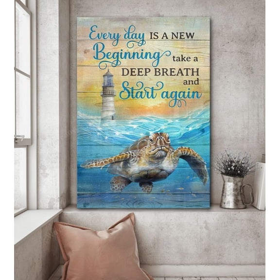 Awesome sea turtle, Everyday is a new beginning - Jesus Portrait poster Prints, Wall Art, UNFRAMED-8x12