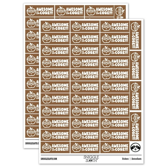 Awesome to the Core Apple Teacher Student School Sticker Set - Brown - Gloss Finish - 1.5" Small