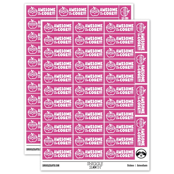 Awesome to the Core Apple Teacher Student School Sticker Set - Hot Pink - Gloss Finish - 1.5" Small