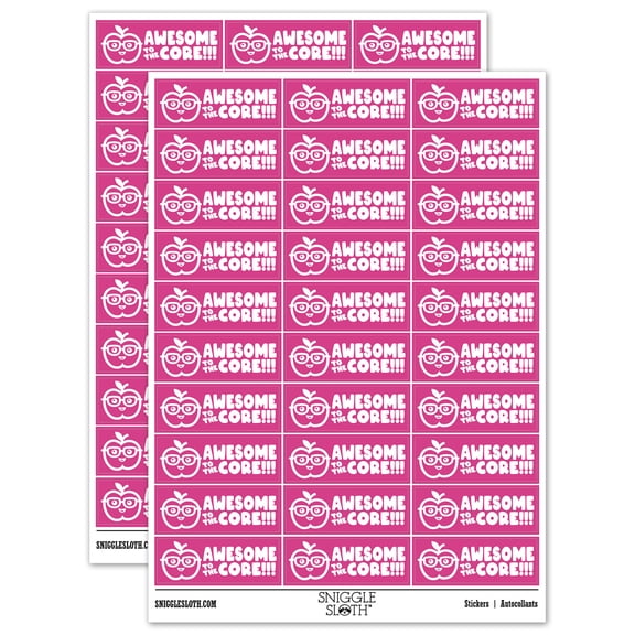 Awesome to the Core Apple Teacher Student School Sticker Set - Hot Pink - Matte Finish - 1.75" Medium