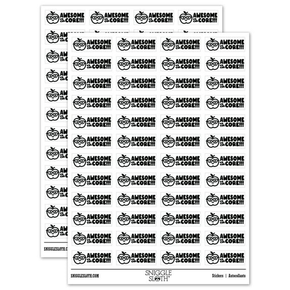 Awesome to the Core Apple Teacher Student School Sticker Set - White - Gloss Finish - 1.25" Mini