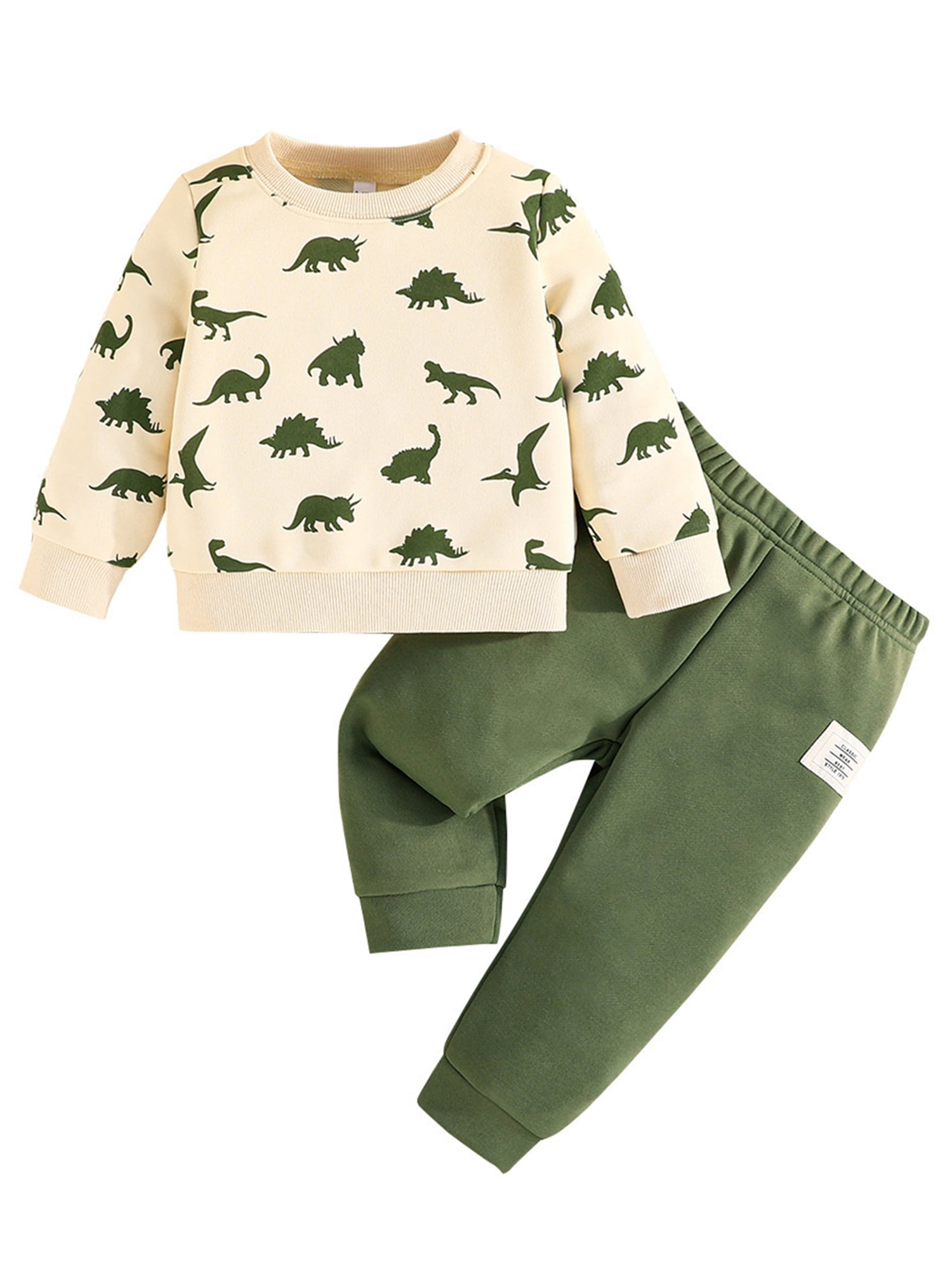 Awevudst Baby Boy Fall Outfit Dinosaur Print Sweatshirt and Elastic