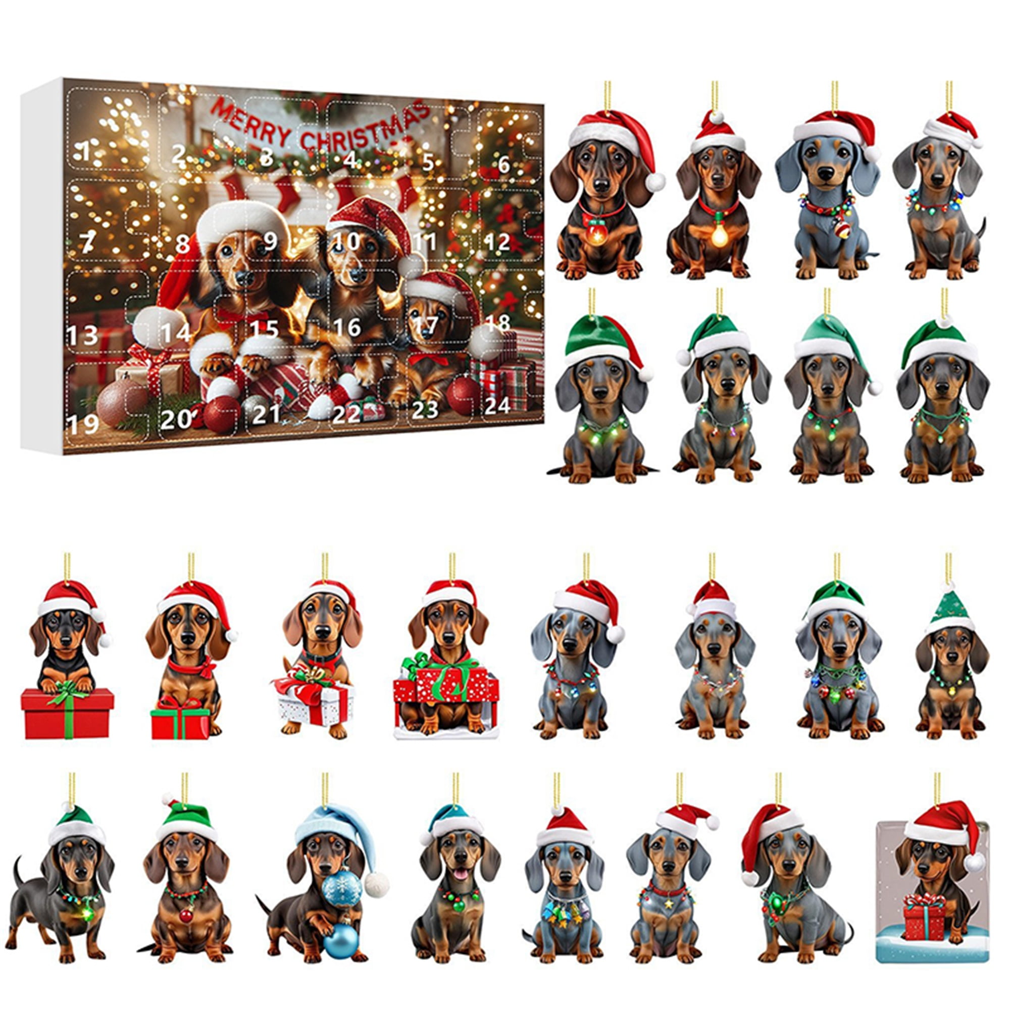 Awevudst Christmas Countdown Calendar 2024 Dachshund Ornaments Advent