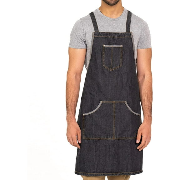 Awhale Black Denim Apron with 3 Pockets for Men and Women | Lightweight, Multipurpose Canvas Apron for BBQ, Gardening, Painting, Carpentry