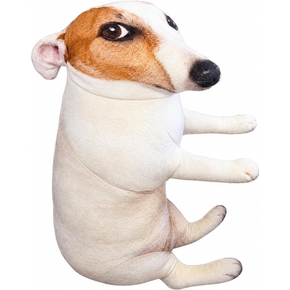 Awkward Dog Plush Pillow, 20" Funny Jack Russell Terrier Sitting Cushion, Soft Stuffed Meme Dog Pillow, Social Anxiety Gift for Introverts, Coworkers