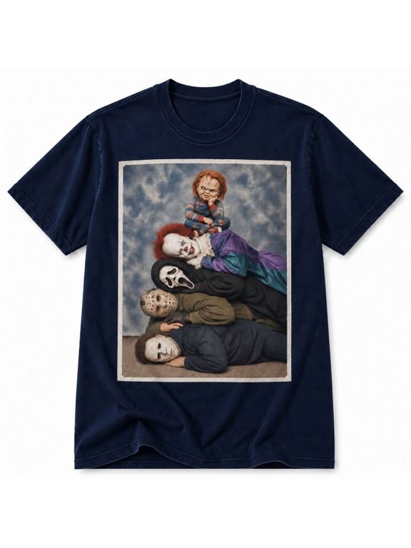 Awkward Family Portrait Horror Characters T-Shirt, Sizes S-5XL, Gildan 5000