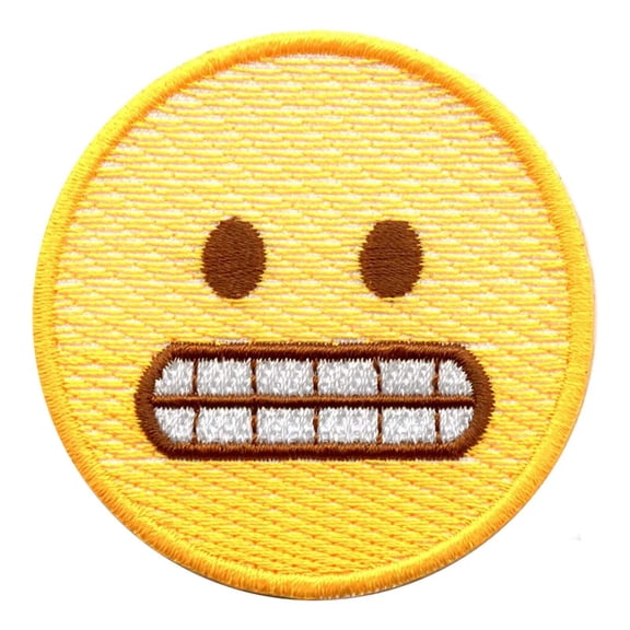 Awkward Grimacing Emoji Iron On Embroidered Patch