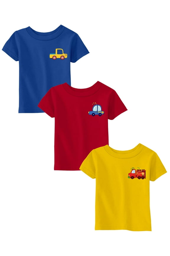 2 Years Old Outfit 2T Shirts 2T Clothes 2 Years Old Baby Boy Outfit 2T Tshirt Toddler Shirts Truck Police Firefighter Cars Pack of 3