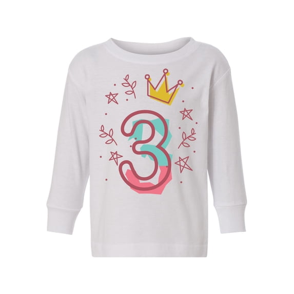 Awkward Styles 3rd Birthday Toddler Long Sleeve Shirt I'm Three Cute Crown Pink Kids T-Shirt