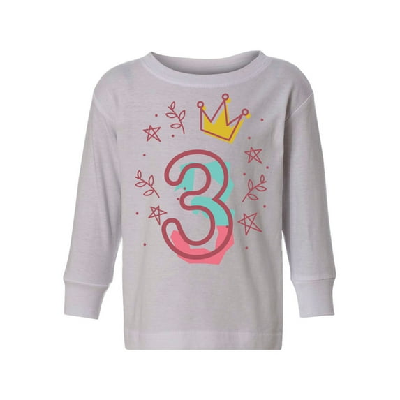 Awkward Styles 3rd Birthday Toddler Long Sleeve Shirt I'm Three Cute Crown Pink Kids T-Shirt