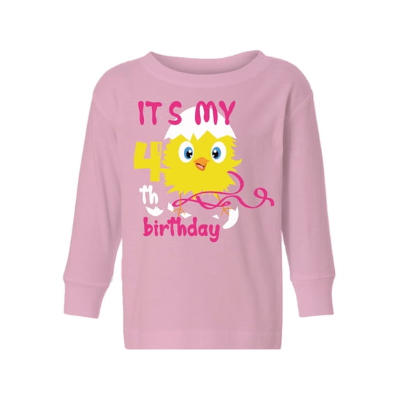Awkward Styles 4th Birthday Long Sleeve Shirt It's My Fourth Birthday Chick Toddler T-shirt for Girls
