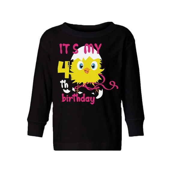 Awkward Styles 4th Birthday Long Sleeve Shirt It's My Fourth Birthday Chick Toddler T-shirt for Girls