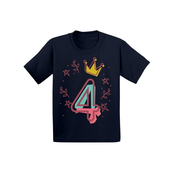 Awkward Styles 4th Birthday T-Shirt I'm Four Cute Crown Pink Toddler Shirt