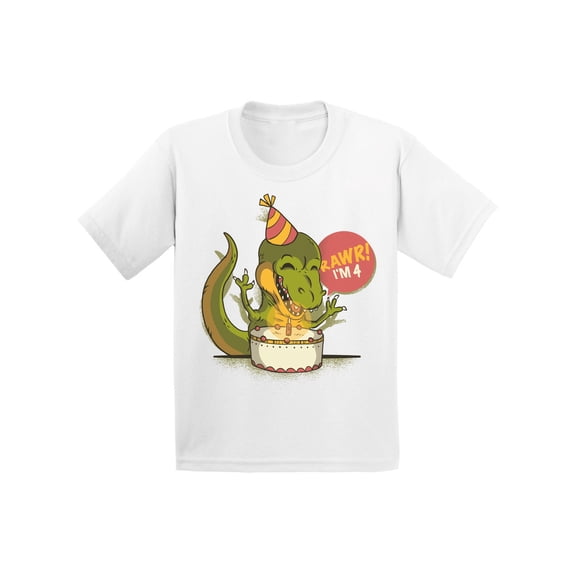 Awkward Styles 4th Birthday T-Shirt I'm Four Dinosaur Toddler Shirt