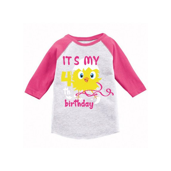Awkward Styles 4th Birthday T-shirt It's My Fourth Birthday Chick Toddler Raglan Shirt for Girls