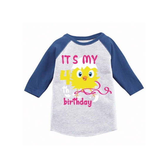 Awkward Styles 4th Birthday T-shirt It's My Fourth Birthday Chick Toddler Raglan Shirt for Girls