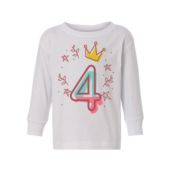 Awkward Styles 4th Birthday Toddler Long Sleeve Shirt I'm Four Cute Crown Pink Kids T-Shirt