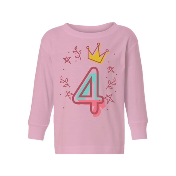 Awkward Styles 4th Birthday Toddler Long Sleeve Shirt I'm Four Cute Crown Pink Kids T-Shirt
