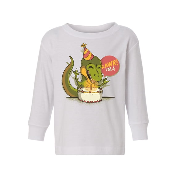 Awkward Styles 4th Birthday Toddler Long Sleeve Shirt I'm Four Dinosaur Kids T-Shirt