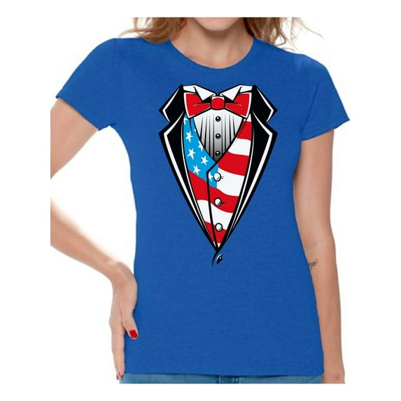 Awkward Styles 4th of July Shirts Tuxedo American Flag T Shirt for Women USA Patriotic Tuxedo Shirt Women's USA Flag Tee Shirts Tops 4th of July Outfit for Women Fourth of July Gifts for Her