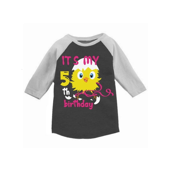 Awkward Styles 5th Birthday T-shirt It's My Fifth Birthday Chick Toddler Raglan Shirt for Girls