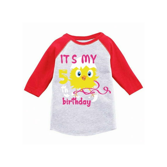 Awkward Styles 5th Birthday T-shirt It's My Fifth Birthday Chick Toddler Raglan Shirt for Girls