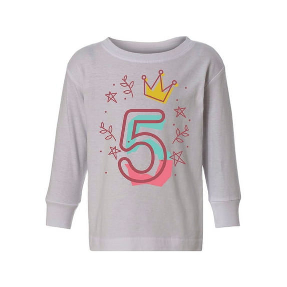 Awkward Styles 5th Birthday Toddler Long Sleeve Shirt I'm Five Cute Crown Pink Kids T-Shirt