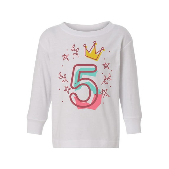 Awkward Styles 5th Birthday Toddler Long Sleeve Shirt I'm Five Cute Crown Pink Kids T-Shirt