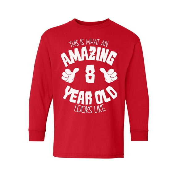 Awkward Styles 8th Birthday Youth Long Sleeve T-shirt It's My Eighth B-day Crewneck Tee for Kids Unisex Youth Tee This is What an Amazing 8 Year Old Looks Like