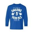 thumbnail image 1 of Awkward Styles 9th Birthday Youth Long Sleeve T-shirt It's My Ninth B-day Crewneck Tee for Kids Boys Girls This is What an Amazing 9 Year Old Looks Like, 1 of 4
